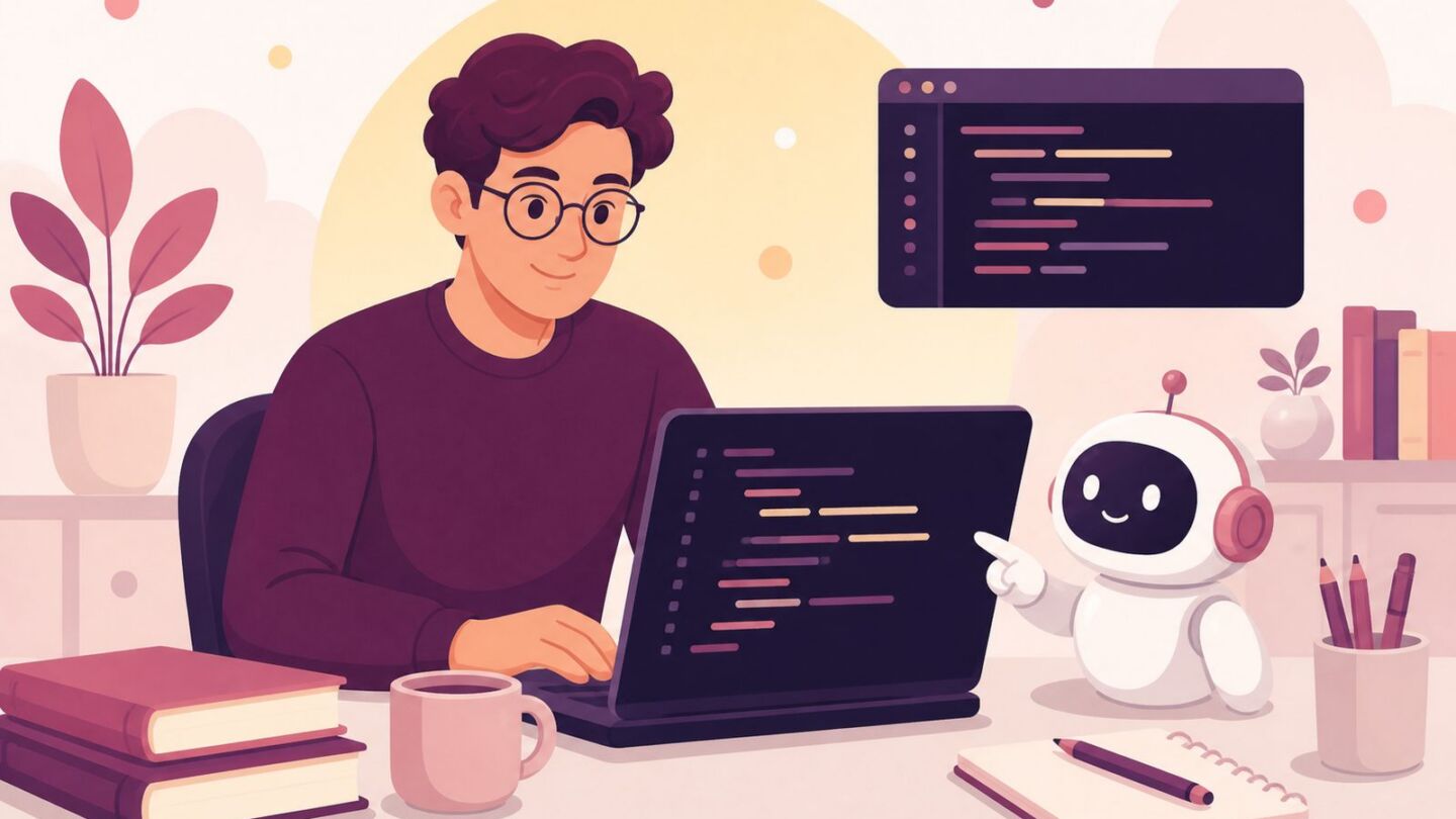 برنامهنویس در حال کدنویسی با دستیار هوش مصنوعی