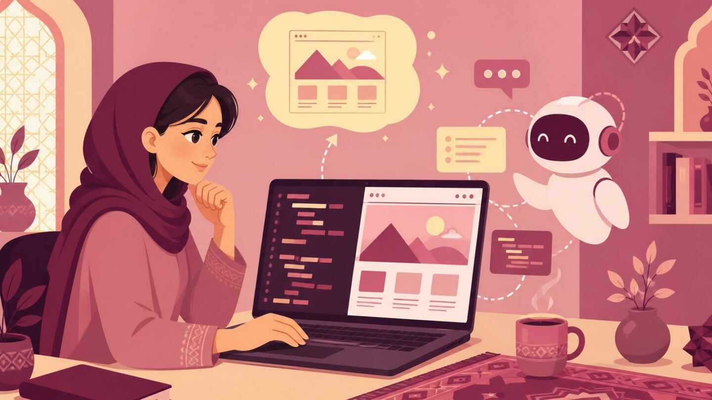 هنرجوی مبتدی در حال ساخت نخستین وبسایت با کمک هوش مصنوعی