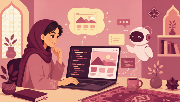 هنرجوی مبتدی در حال ساخت نخستین وب‌سایت با کمک هوش مصنوعی