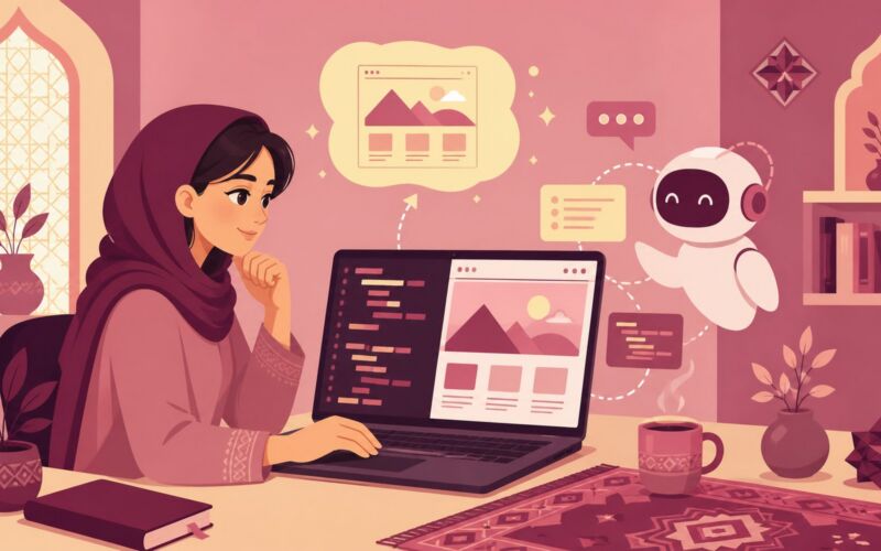 هنرجوی مبتدی در حال ساخت نخستین وب‌سایت با کمک هوش مصنوعی